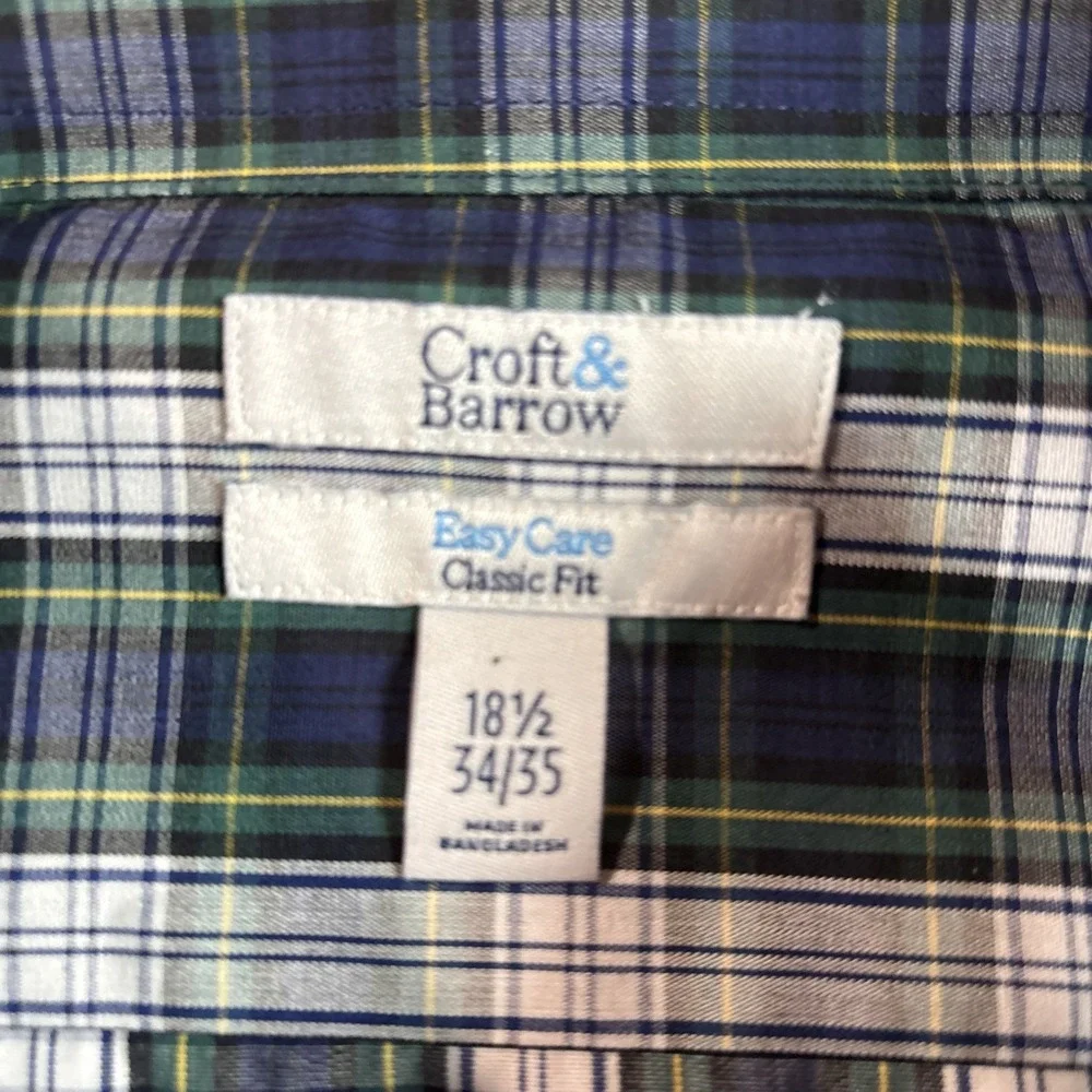 NWT Croft & Barrow Easy Care Wrinkle Resistant Shirt Mens 18.5 34/35 Long Sleeve